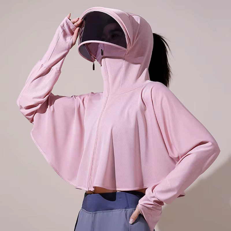 Blouse d'été pour femme, protection UV extérieure, respirante, en soie glacée fine, type cape et smock pour femme