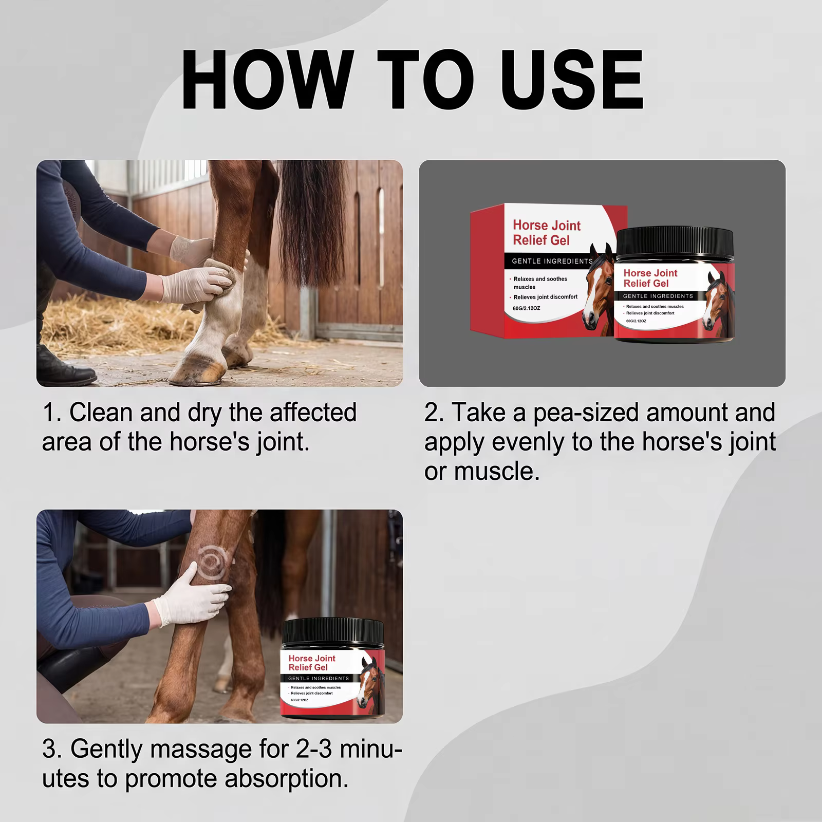 Gel pour les muscles et les articulations des chevaux avec calendula naturelle Q10, soin apaisant pour la peau, pour le confort équin, gel de récupération léger pour l'entraînement, 60g