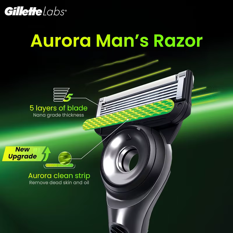 Gillette Labs Razor Aurora Series Flexdisc 5 couches lame à induction barbe rasage rasoir pour hommes avec support
