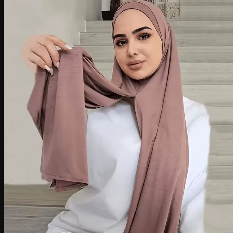 Écharpe Hijab en Jersey Facile à vitation pour Femme, Fente Modal, Tissu Solide, Fin, Respirant, Doux, Protection Solaire, Pull, Tête Ronde