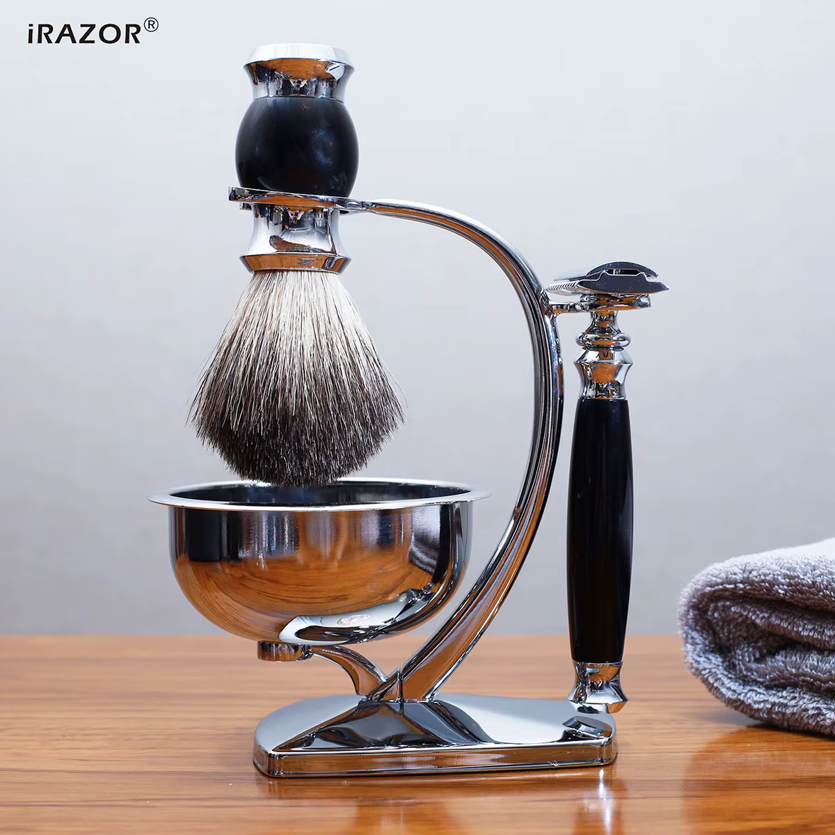 IRAZOR Ensemble de rasage classique – Rasoir de sécurité double tranchant avec 10 lames originales