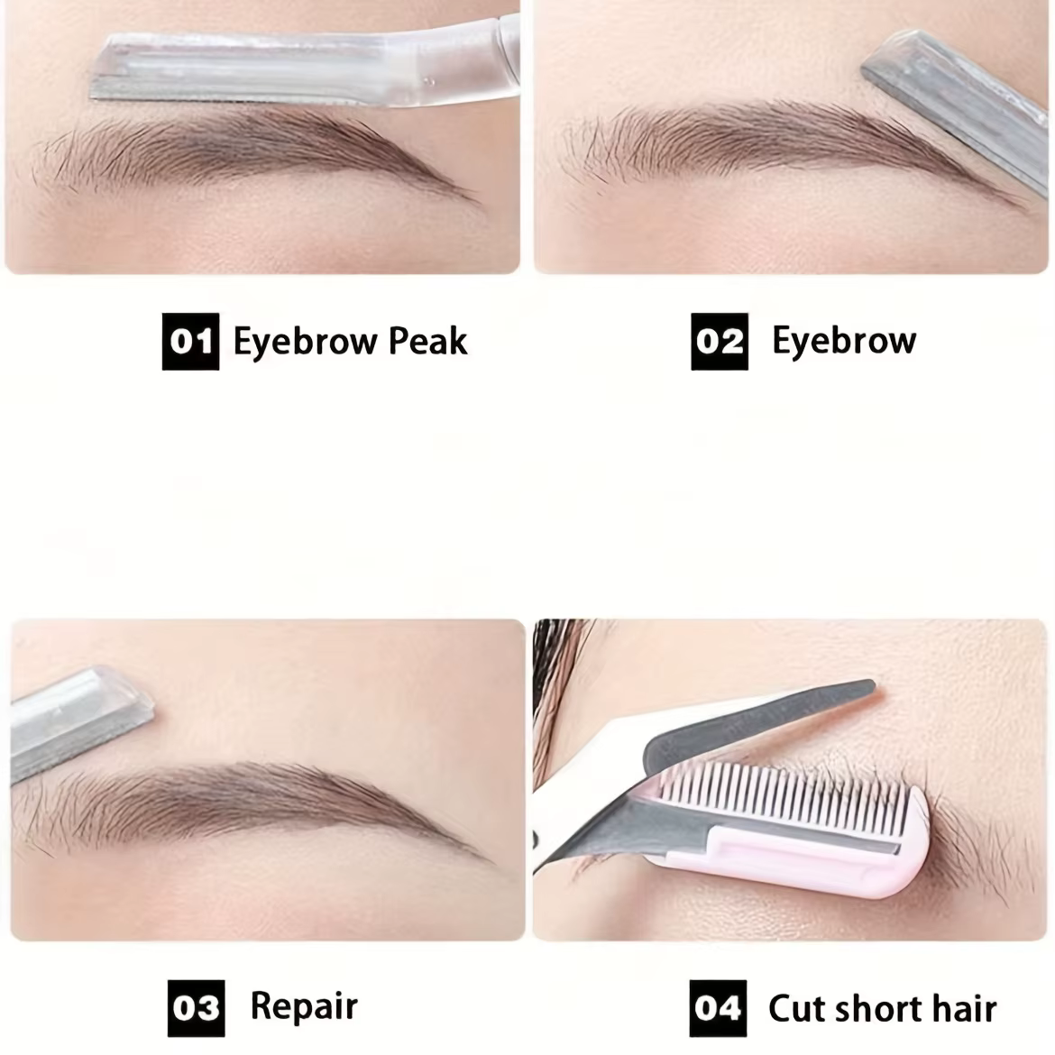Ensemble tondeuse à sourcils et rasoir de sécurité 4 pièces – Outil de dérmaplanage à long manche pour le visage et le