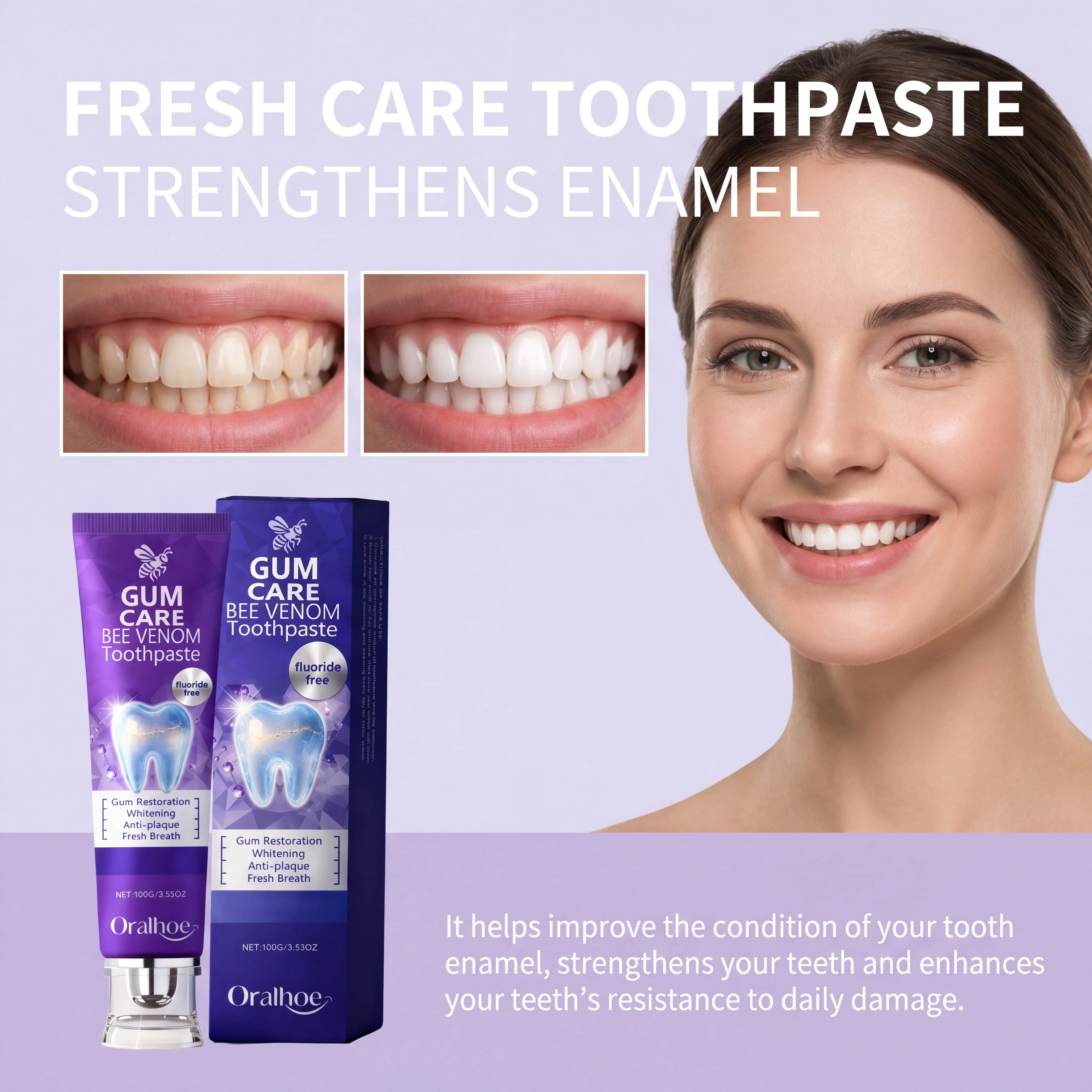 Dentifrice au venin d'abeille pour les soins des gencives, blanchissant, anti-plaque, haleine fraîche, protection de l'émail, soins bucco-dentaires quotidiens