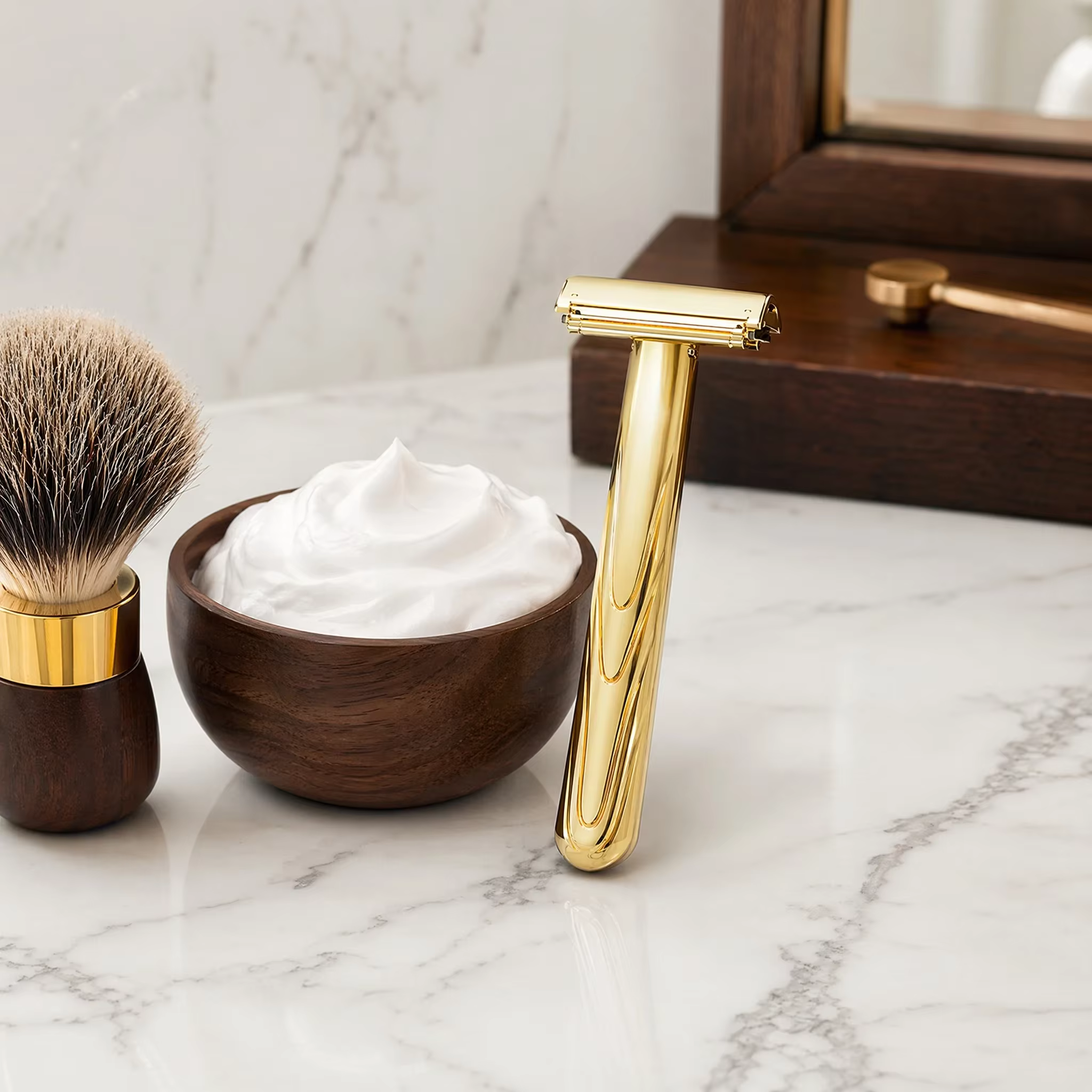 RZACLEAFashionable Luxury Gold Plated Double Edge Safety Razor Classic Manual Wet Shaver for Men Vacation Razors