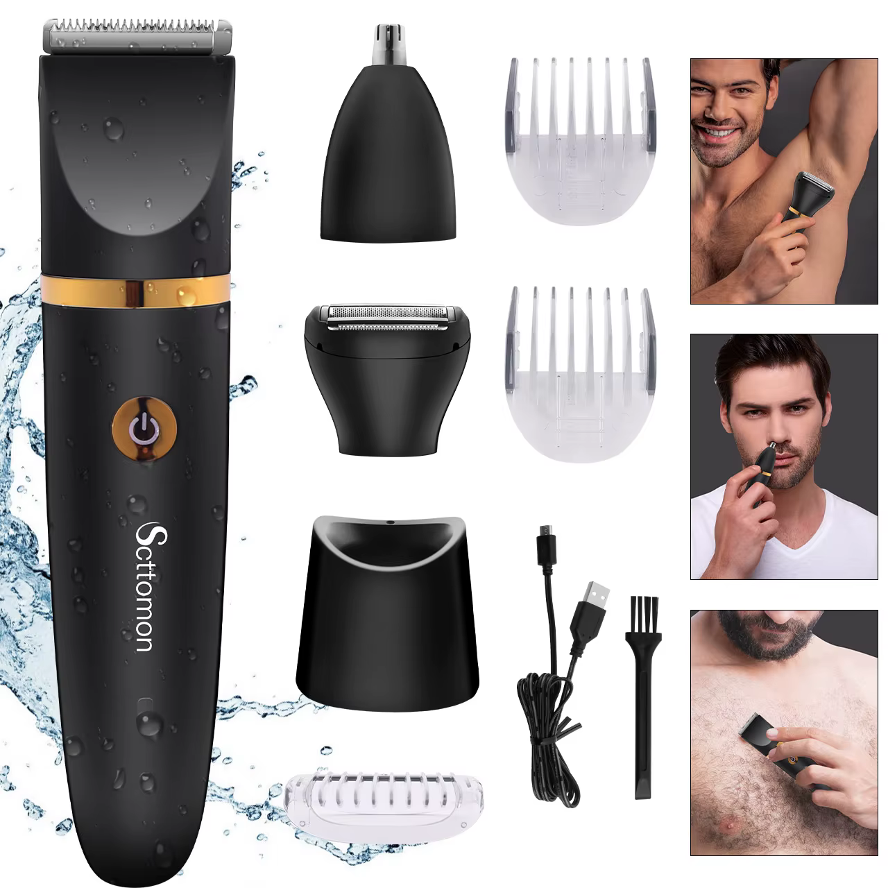 SCTTOMON Épilateur Électrique pour Hommes 3-en-1 Multifonctionnel pour Usage Domestique