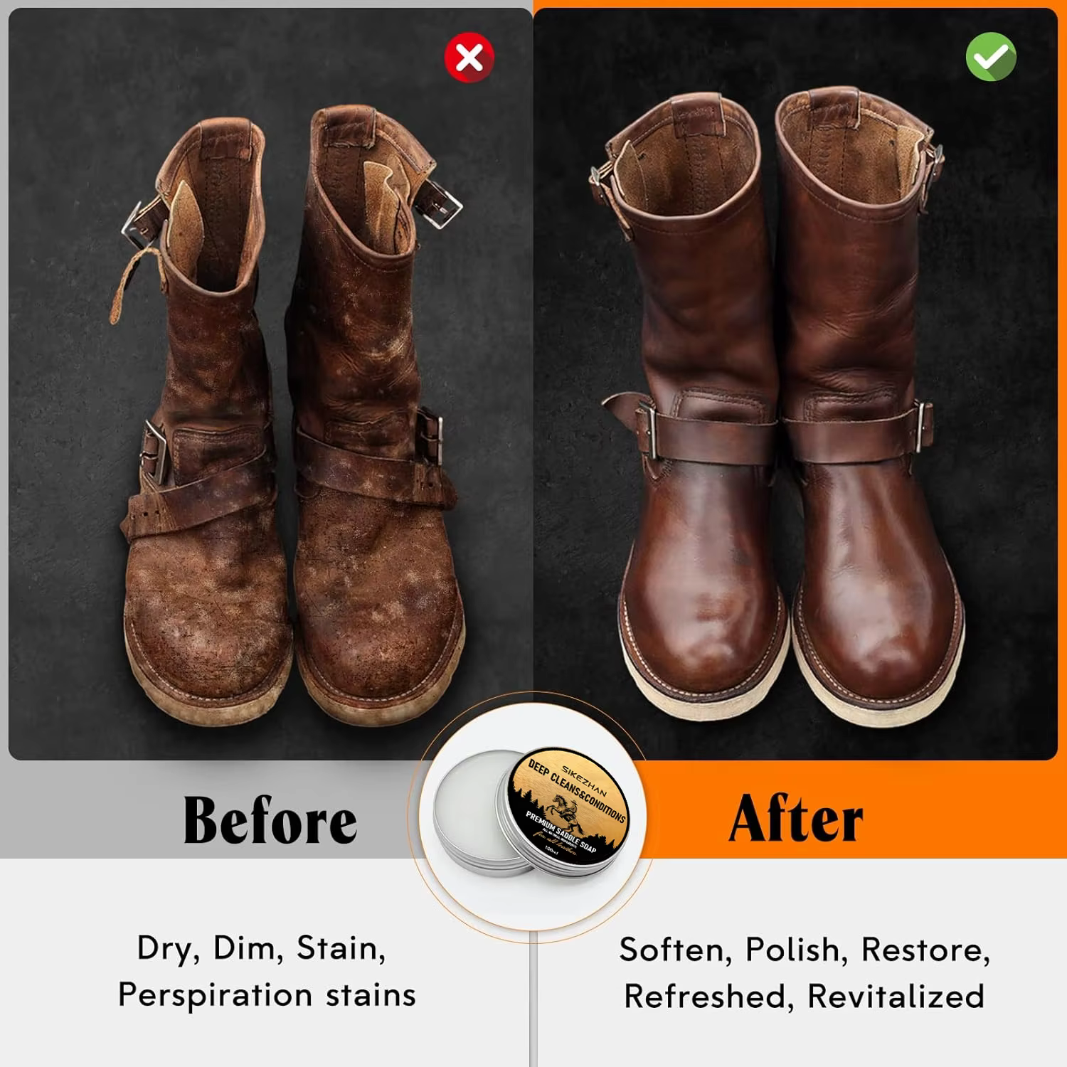 Savon de selle nettoyant pour chaussures en cuir – Savon de soin pour chaussures de qualité supérieure pour nettoyer en profondeur, état, restaurer et protéger les chaussures et les bottes en cuir