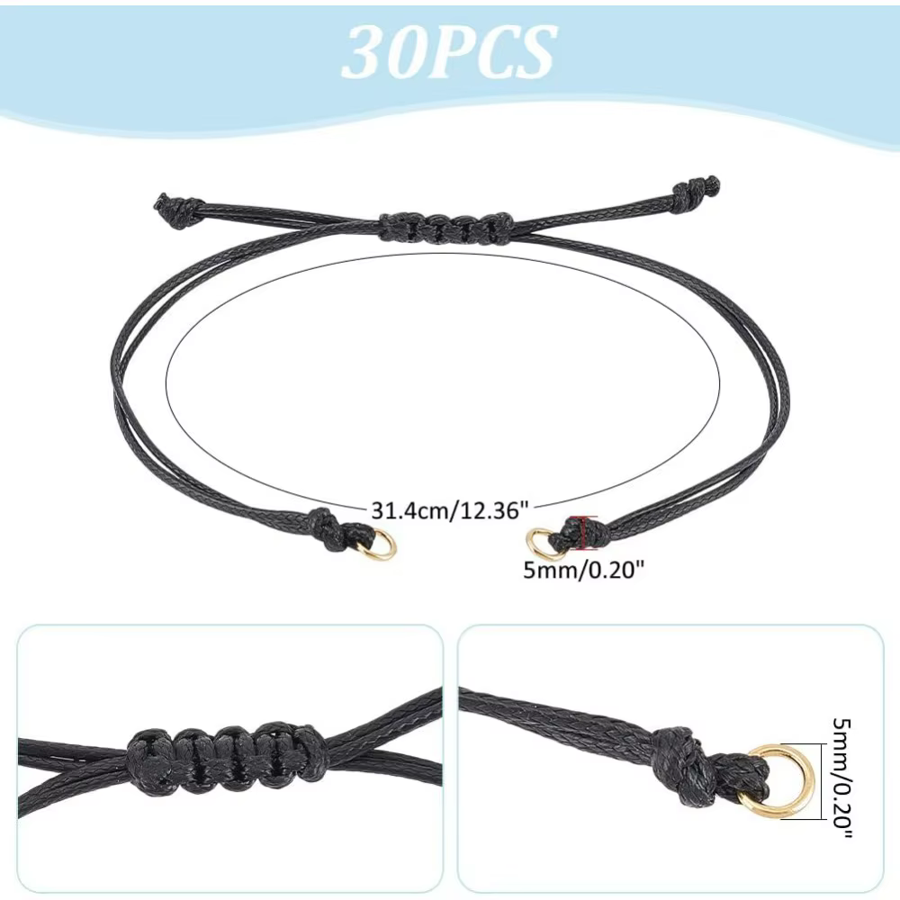 Environ 30 pièces de Bracelets en cordon de Polyester ciré, Semi-fini, noir, réglable, corde à nœud, kit de fabrication fait à la main