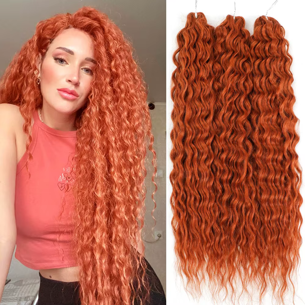 22 "300g Curl Crochet cheveux Ombre gris Orange Blonde synthétique vague d'eau torsion Crochet cheveux Afro boucles tressage Extension de cheveux