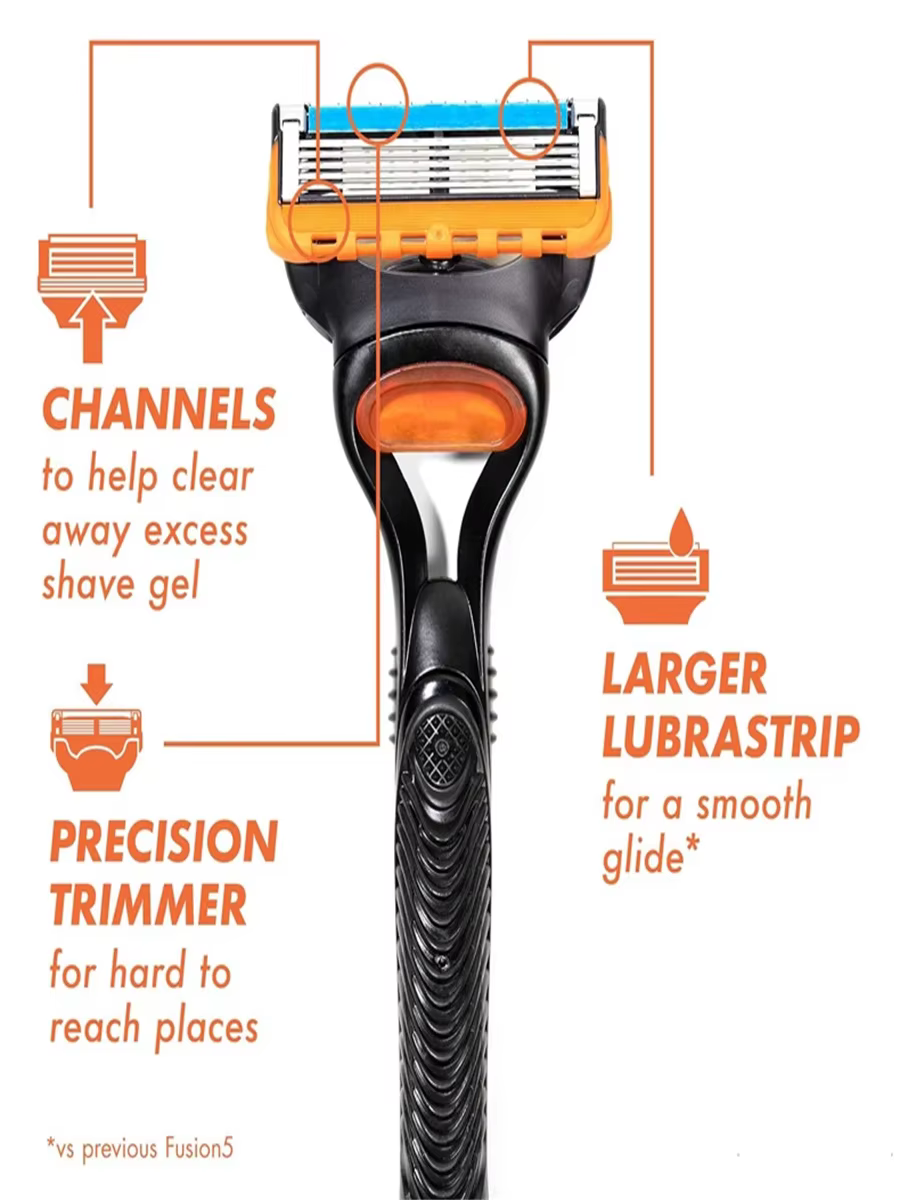 Gillette Fusion 5 rasoir pour hommes avec lames à 5 couches bord de tondeuse de précision grande bande de lubrification pour un rasage lisse et confortable