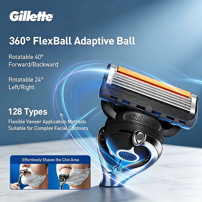 Rasoir Gillette GLA5131FYYL avec poignée antidérapante, lame à 5 couches, rasoir pour hommes, rasoir pour les poils du visage, 3 têtes de rasoir, 1 base
