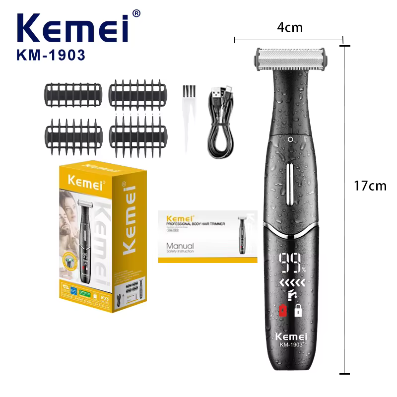Kemei 1903 professionnel étanche électrique sécurité rasoir zone sensible épilateur