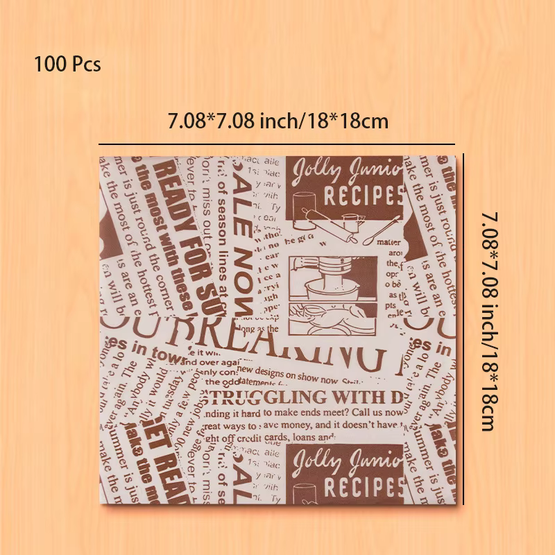 100 Pcs Papier sulfurisé anti-graisse pour emballage alimentaire, pain, frites, sandwichs, burgers, outil de cuisson