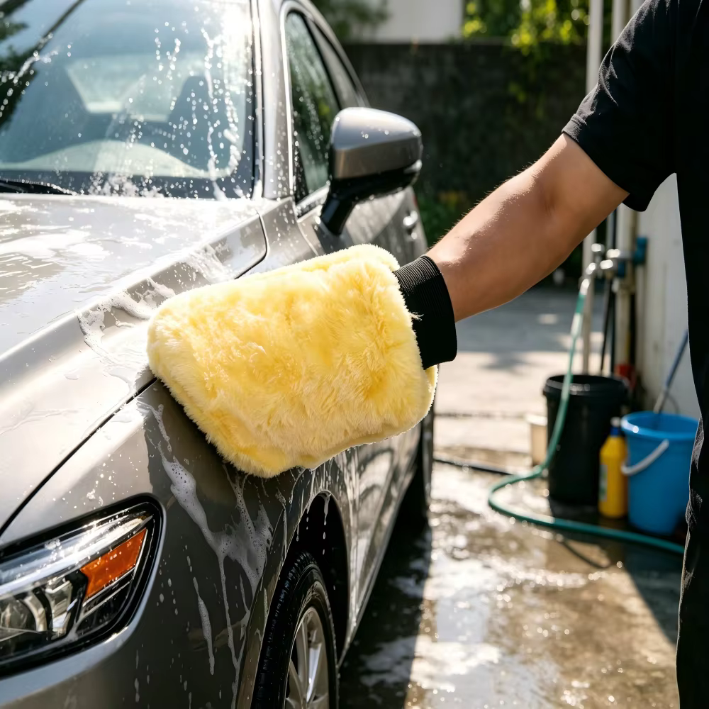 Gant de lavage automobile en laine douce avancé pour le nettoyage, le lustrage et le cirage des voitures et motos