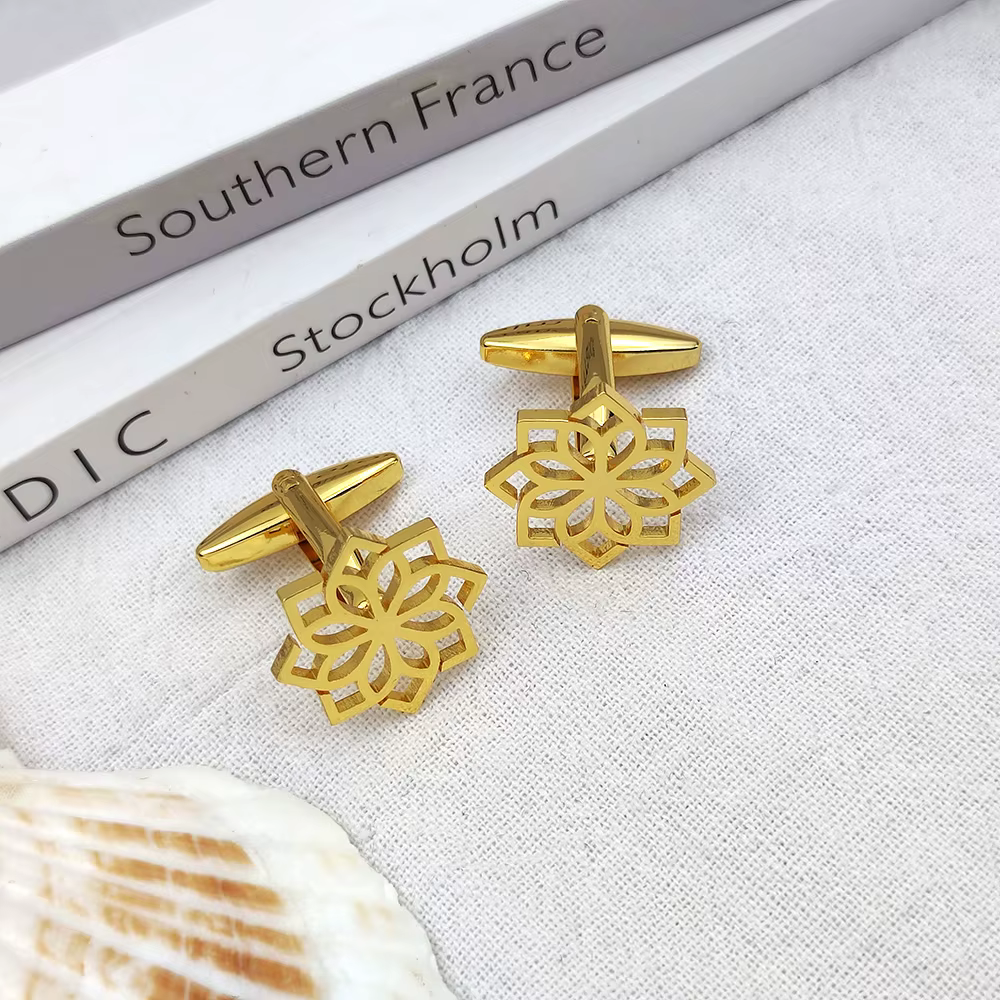Boutons de manchette de luxe pour hommes, boutons de manchette Lotus pour chemise, haute qualité, en acier inoxydable, accessoires de bijoux, cadeau, vente en gros
