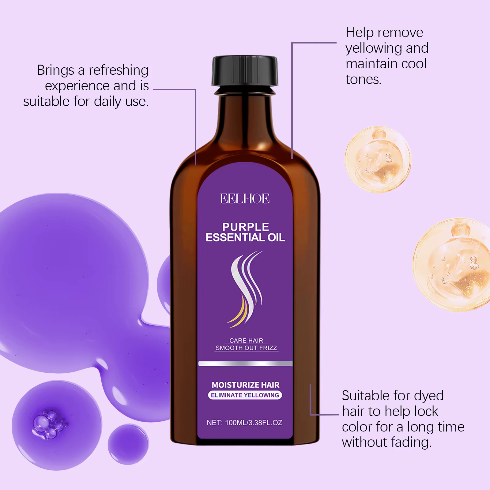 Traitement capillaire à l'huile pour cheveux secs, abîmés et crépus, lisse, brillant, répare les pointes fourchues, hydrate, nourrit, sérum sans rinçage