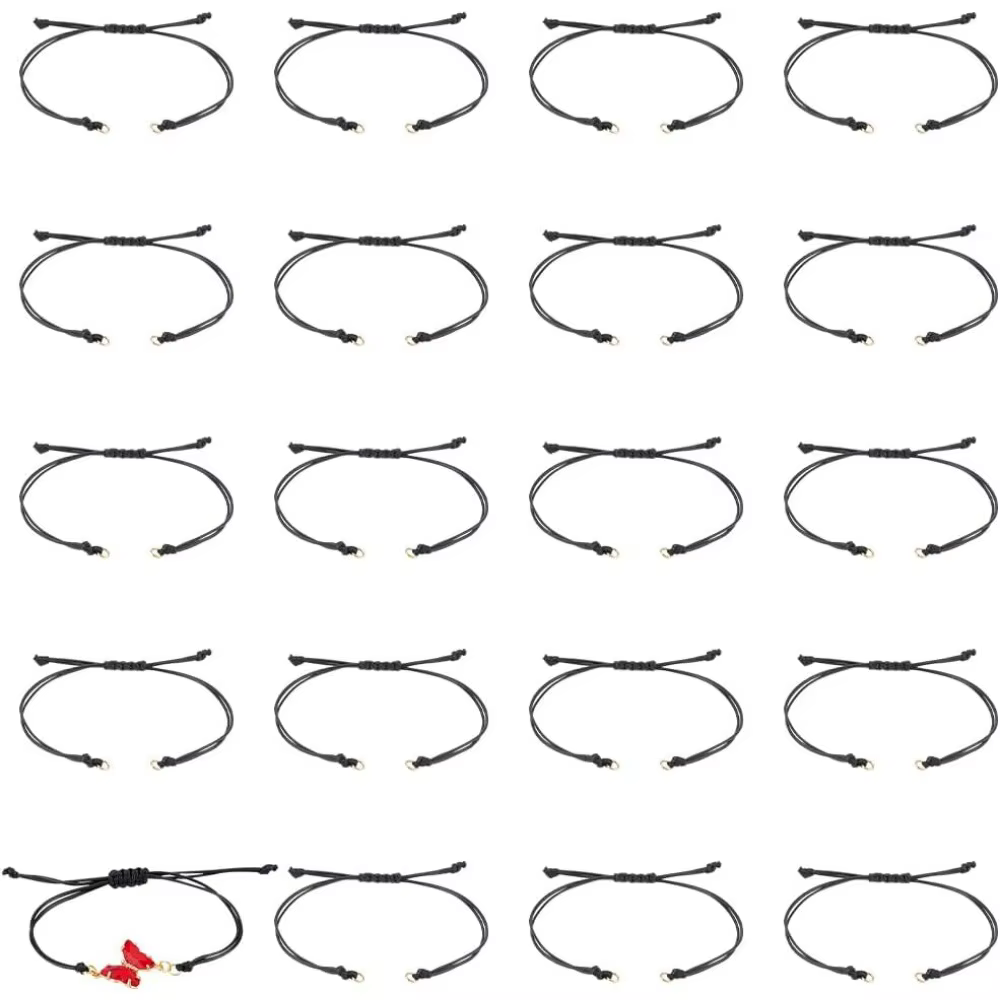 Environ 30 pièces de Bracelets en cordon de Polyester ciré, Semi-fini, noir, réglable, corde à nœud, kit de fabrication fait à la main