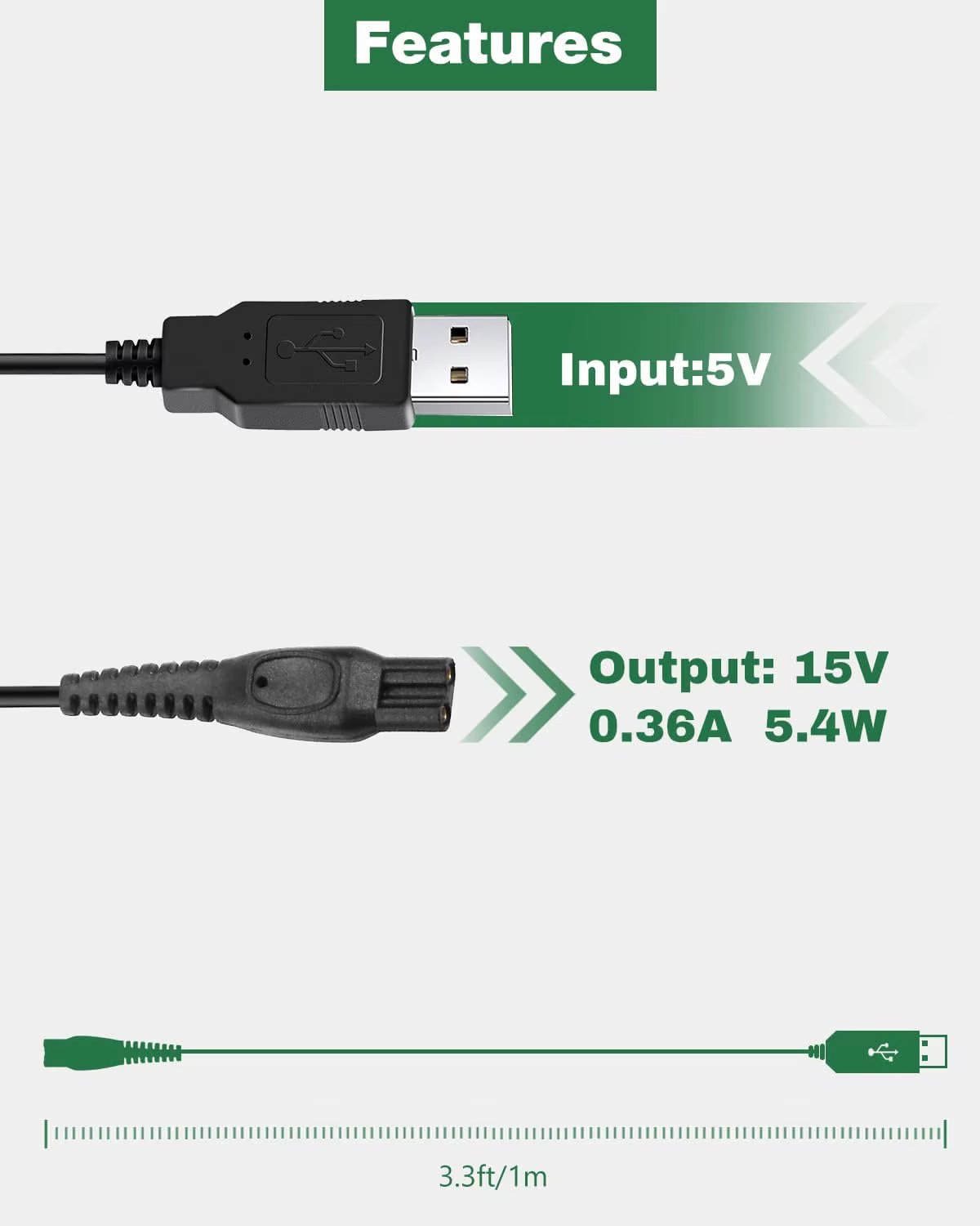 Câble de chargement USB 15V pour rasoir électrique Philips Norelco HQ8505