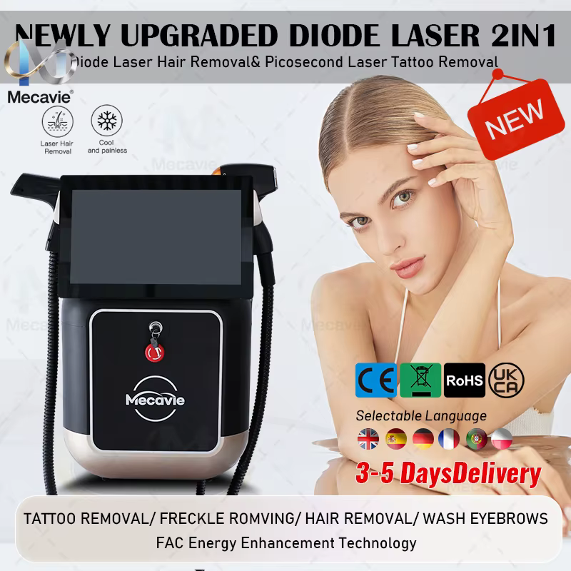 Laser Diode Picoseconde 808NM 2-en-1 pour l'épilation et le détatouage avec 4 longueurs d'onde 755/808/940/1064nm