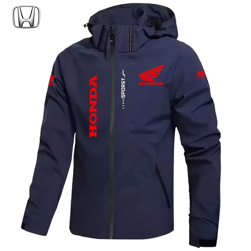 Veste de moto Honda pour hommes, manteau coupe-vent et imperméable à capuche avec capuche amovible et chemise à fermeture éclair, combinaison d'équitation de grande taille