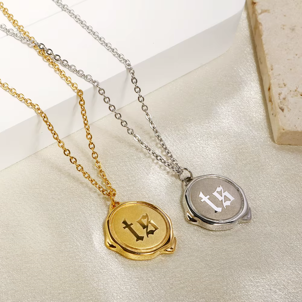JINHUI – collier avec sceau de cire pour femmes, en acier inoxydable, métal, lettre TS, pendentif Initial, chaîne géométrique, bijoux, vente en gros, nouveau