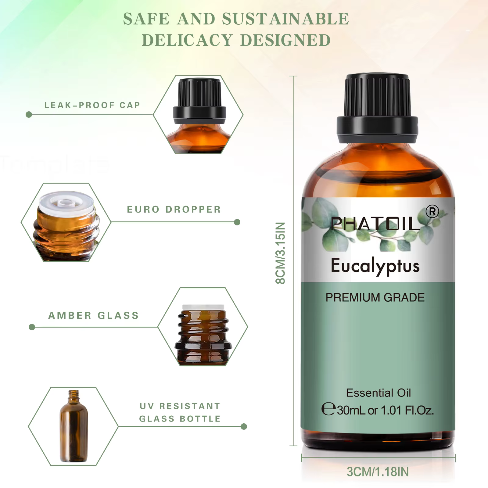 PHATOIL 1 pièces huile essentielle d'aromathérapie 30ml citron Eucalyptus lavande bergamote jasmin jiépro Rose vanille