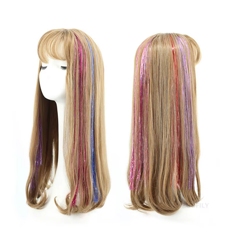 Guirlandes de cheveux brillantes et scintillantes, brins arc-en-ciel éblouissent les femmes Hippie pour tresser la coiffure, Extensions de faux cheveux, bandes scintillantes décoratives