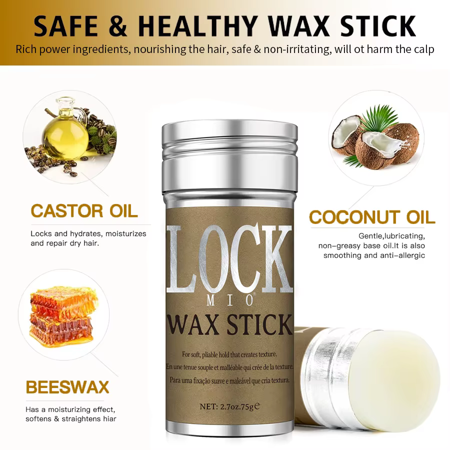 LOCKMIO bâton de cire huile de noix de coco naturelle hydrate adoucir lissage style flyaway contrôle des bords des cheveux forte tenue longue durée