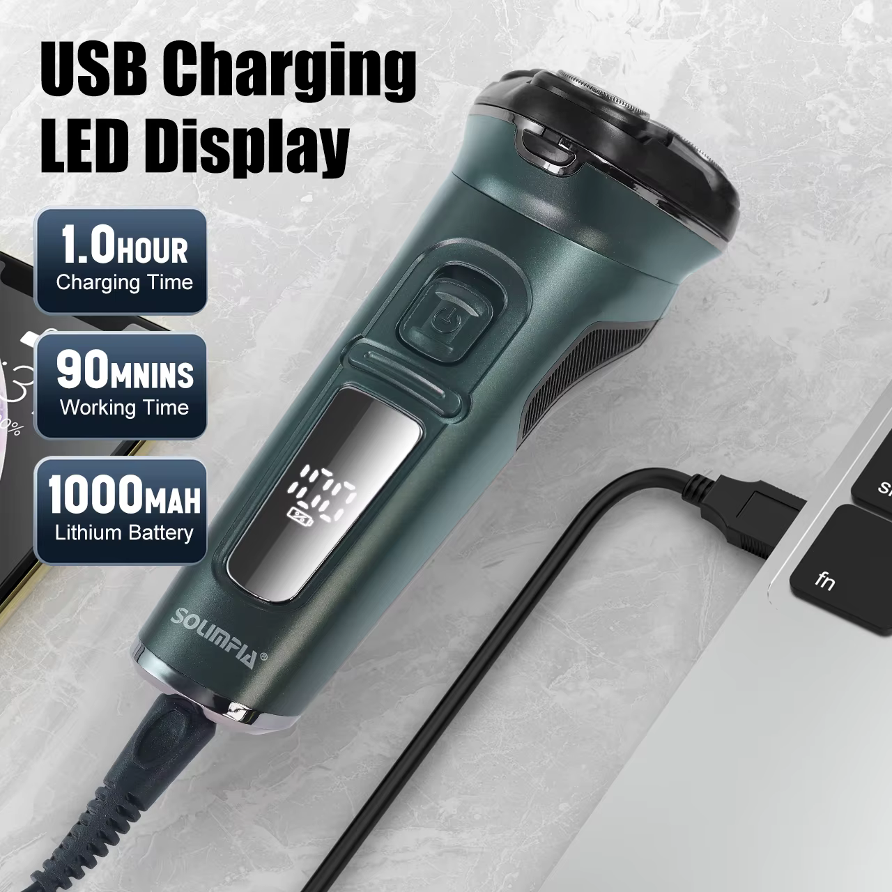 Solimpia LCD Dislay rasoir électrique étanche pour hommes humide sec cou barbe