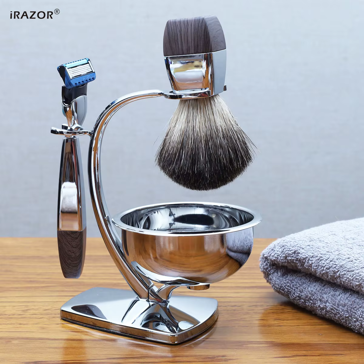 IRAZOR Kit de rasage humide classique pour hommes avec 5 lames de rasoir Fit Fusion 5