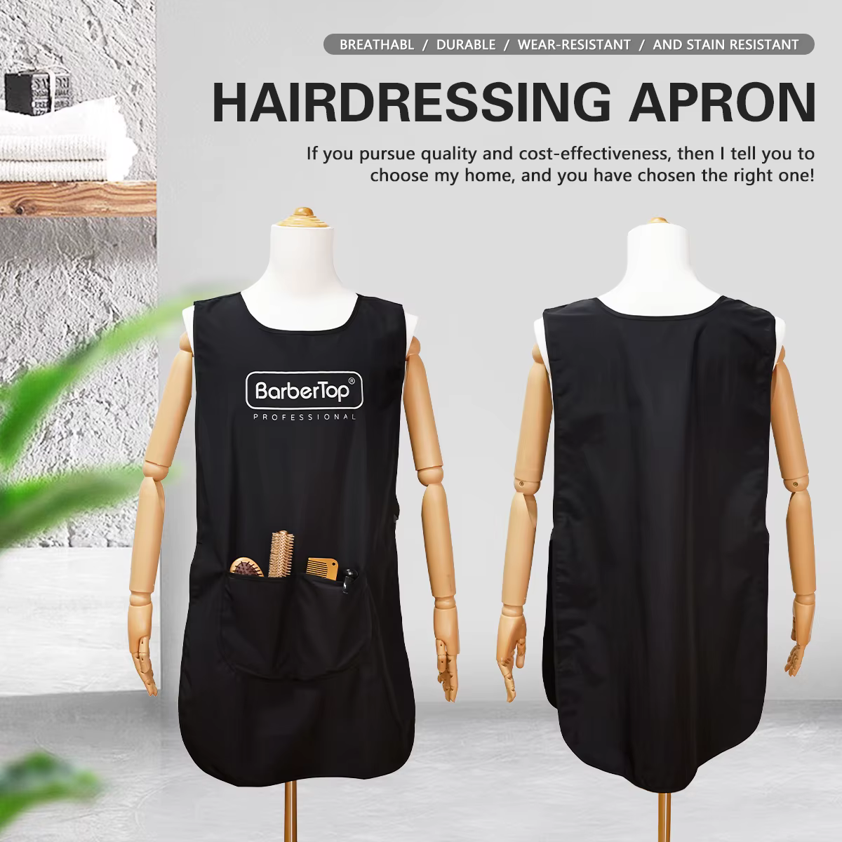 Barbertop noir styliste tablier imperméable coiffure coloration shampooing coupes de cheveux tissu enveloppement outil