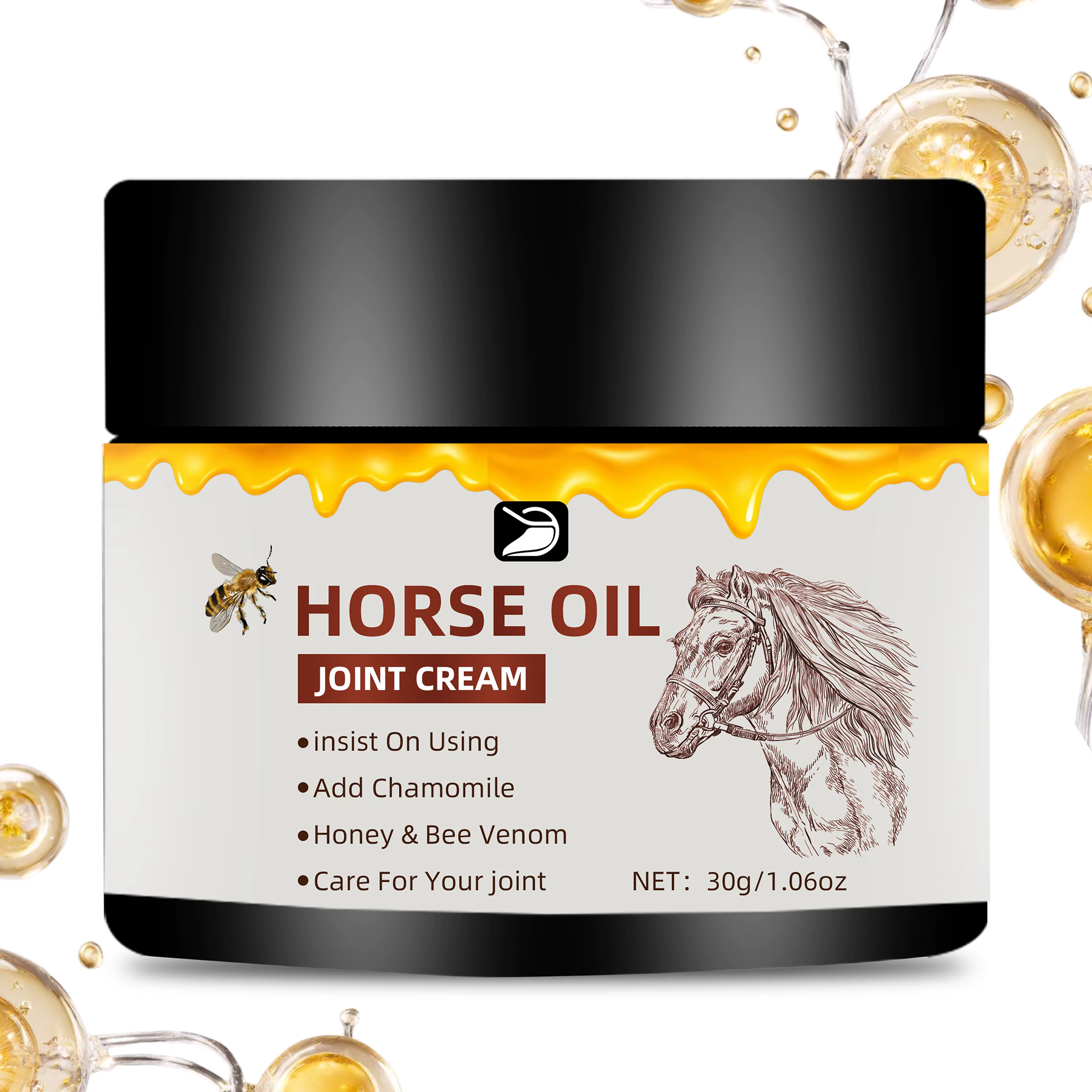 Crème aux Huiles de Cheval pour Articulations - Hydratante à Absorption Rapide, Non Grasse. Pour Coudes, Genoux et Corps. Sans Parfum, Tous Types de Peau. 30g/50g