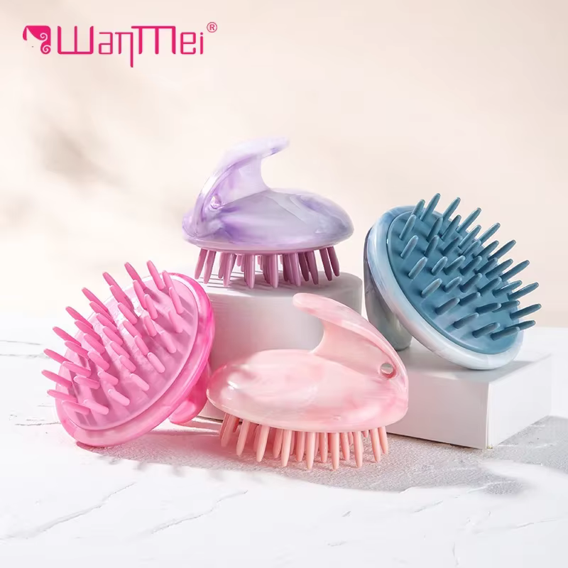 Brosse de massage du cuir chevelu en silicone à motif marbré