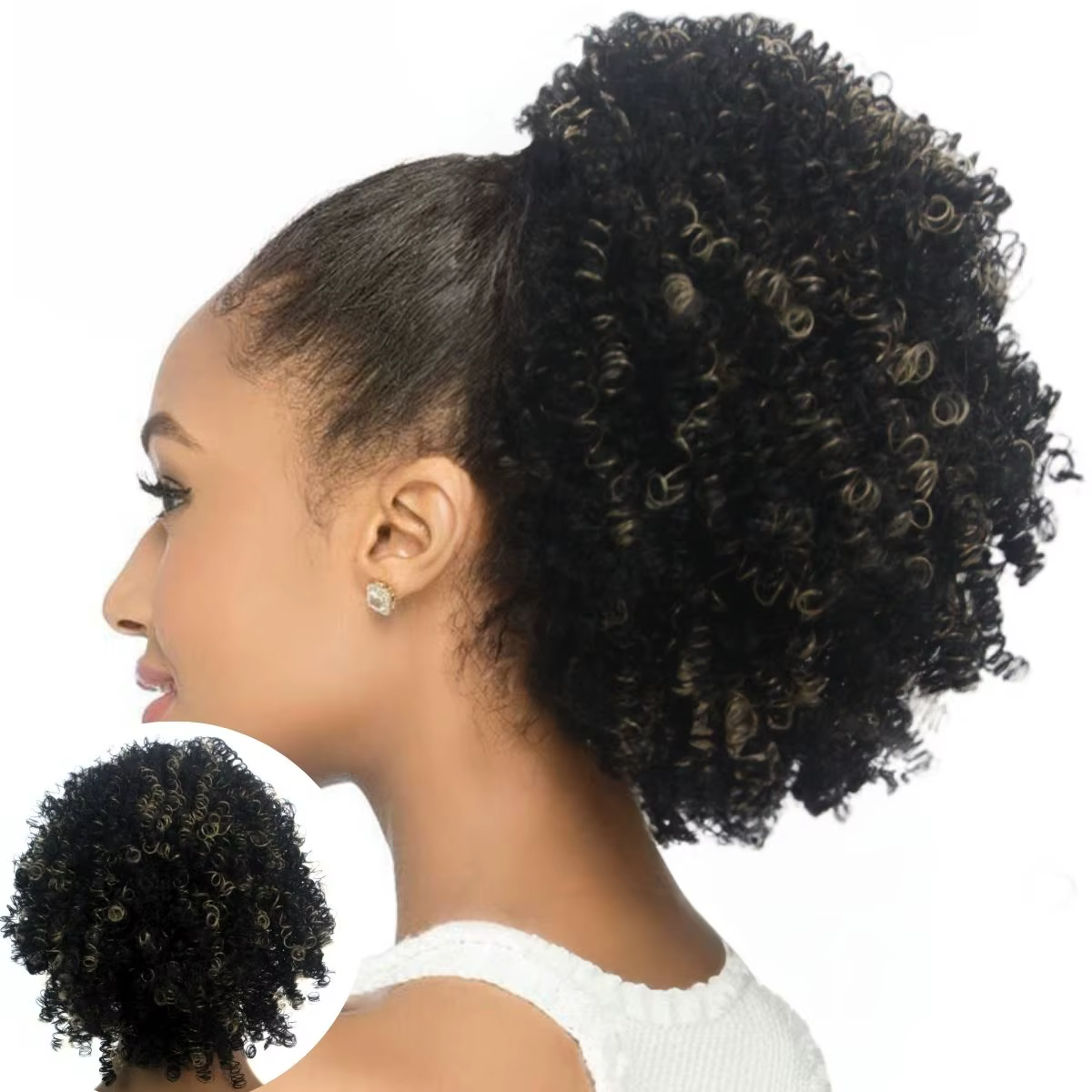 Extension de chignon afro bouclé frisé avec cordon de serrage pour femmes noires, postiches synthétiques courtes afro bouclées, cadeaux