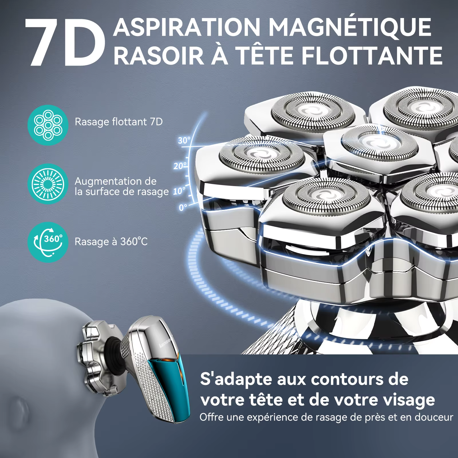 Kensen S18 rasoir électrique pour hommes Rechargeable 7D coupe flottante magnétique 5 en 1