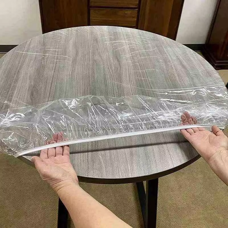 Nappe ronde en PVC ajustée, transparente, imperméable, anti-taches, protection de table, tissu pour la maison, la salle à manger, les fêtes