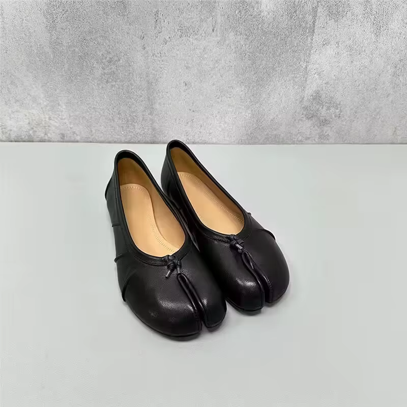 Chaussures Tabi en cuir PU pour femmes, chaussures plates faites à la main, mules fendues, design de luxe, haute qualité, mode chaude