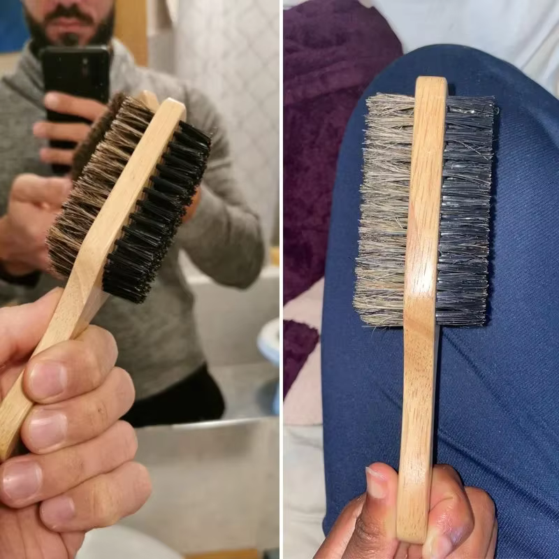 Brosse à barbe avec manche en bois naturel et poils pour le soin et le coiffage des hommes