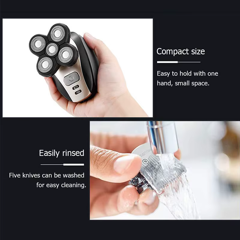 Kit de rasage électrique rotatif à chargement USB pour hommes - cinq lames - étanche IPX5 - lavable - tondeuse à barbe portative