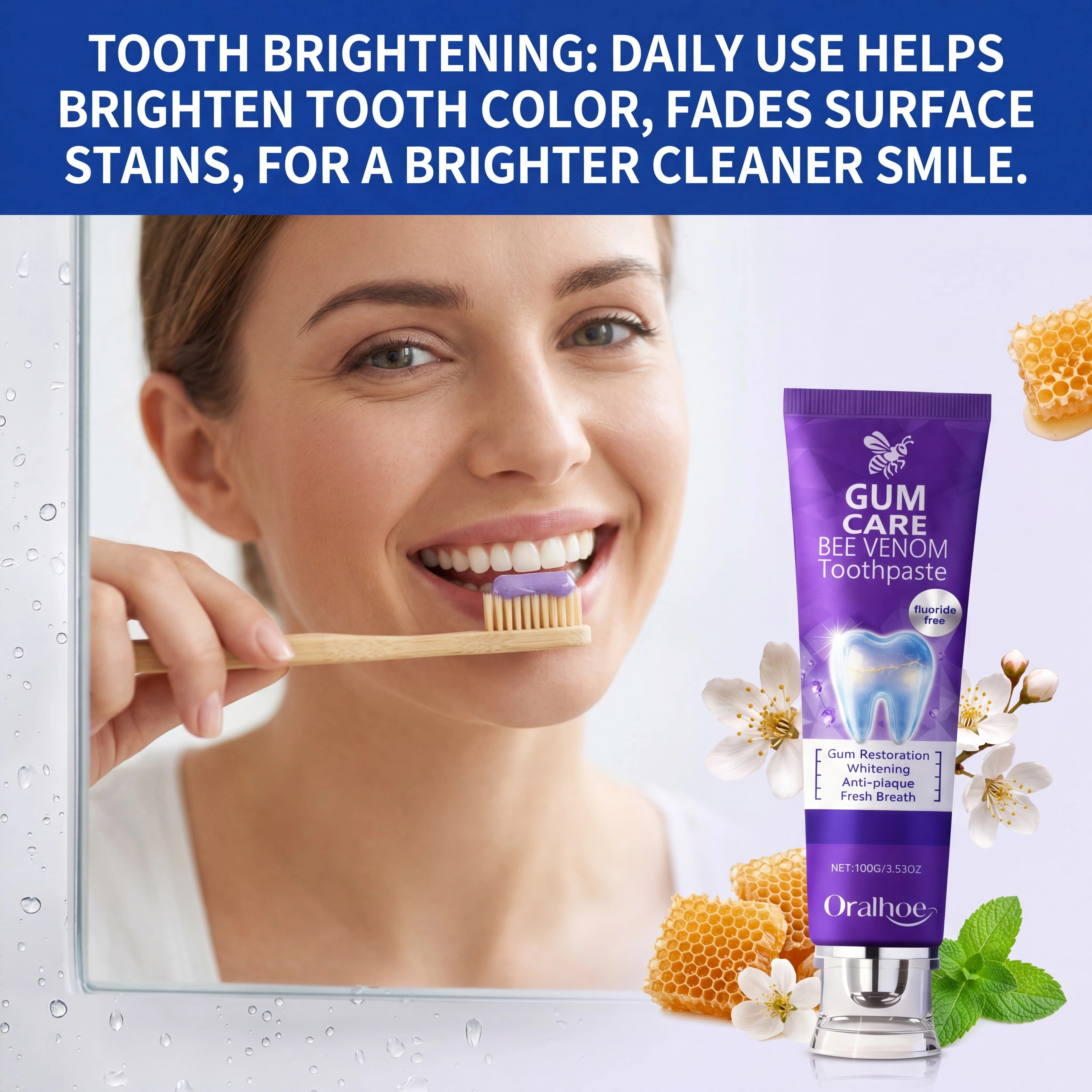 Dentifrice au venin d'abeille pour les soins des gencives, blanchissant, anti-plaque, haleine fraîche, protection de l'émail, soins bucco-dentaires quotidiens