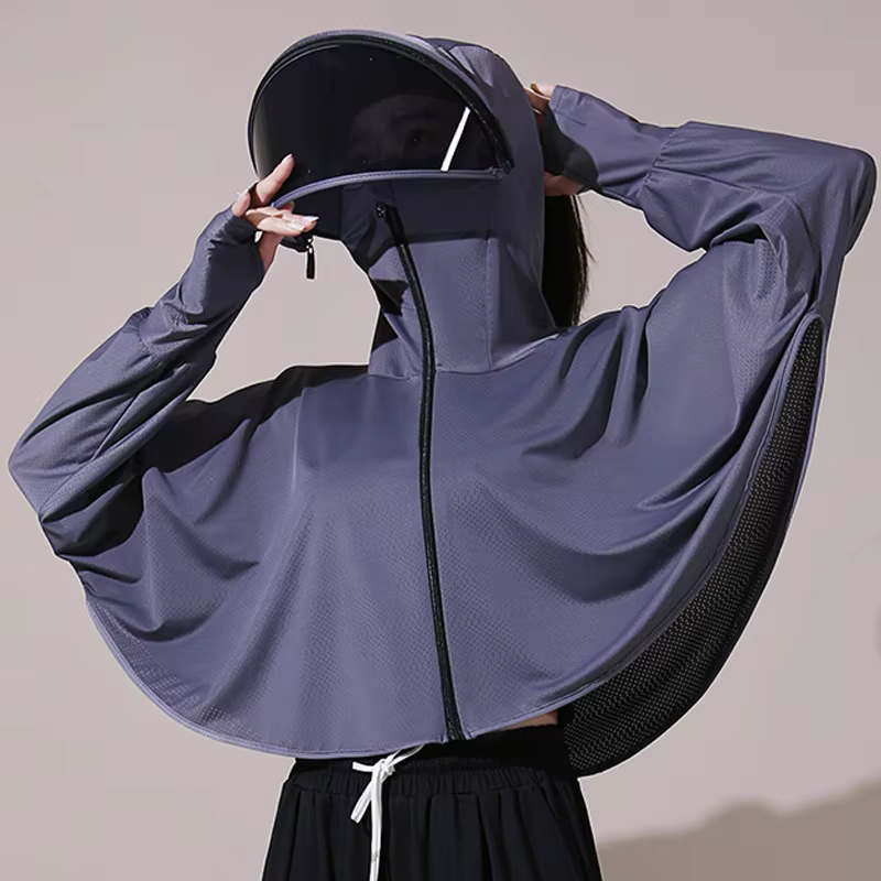 Blouse d'été pour femme, protection UV extérieure, respirante, en soie glacée fine, type cape et smock pour femme