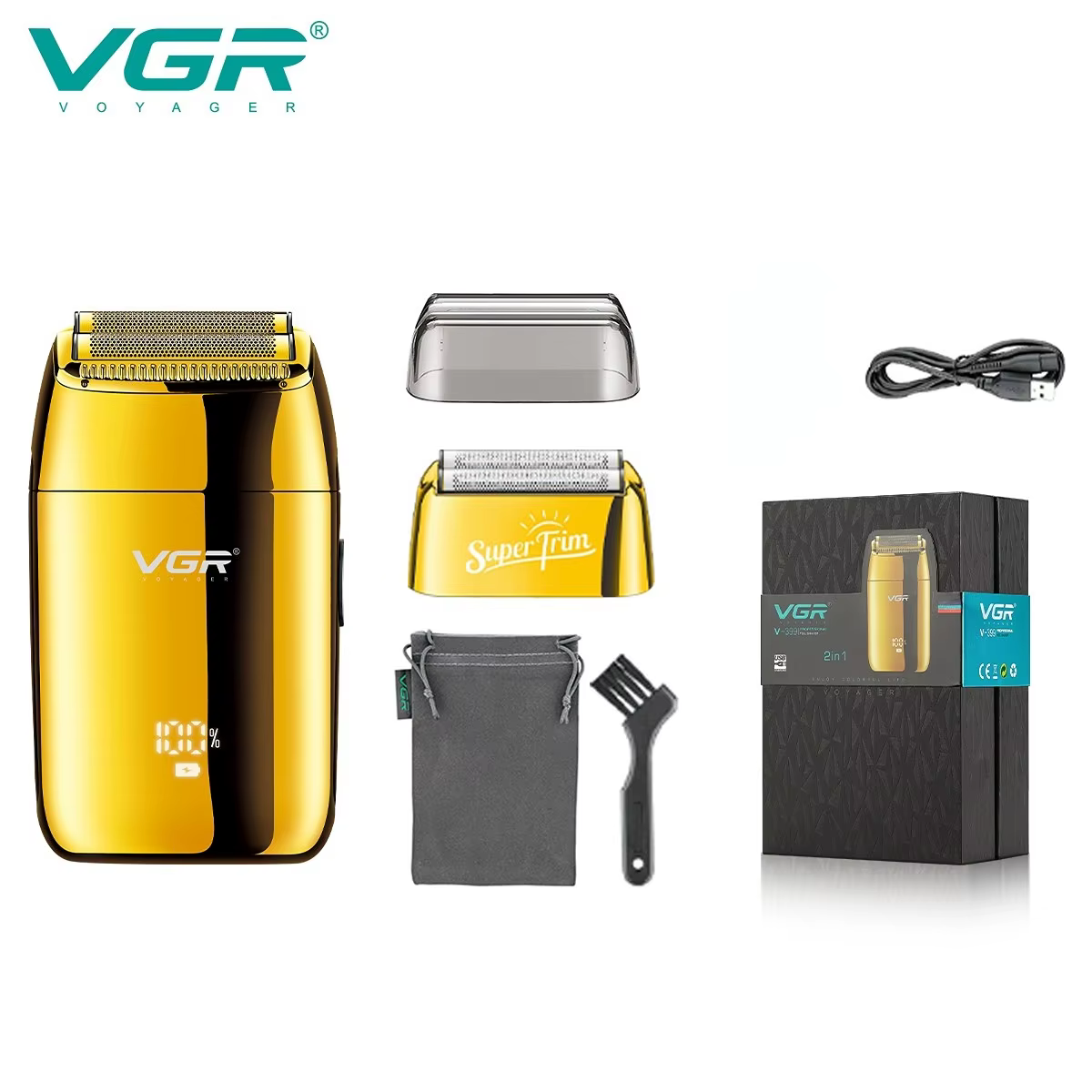 VGR Rasoir Rasoir électrique Rasage professionnel Barbe Tondeuse Barbe Rasoir Rasoir électrique pour hommes Machine de découpe de barbe USB rechargeable V-399
