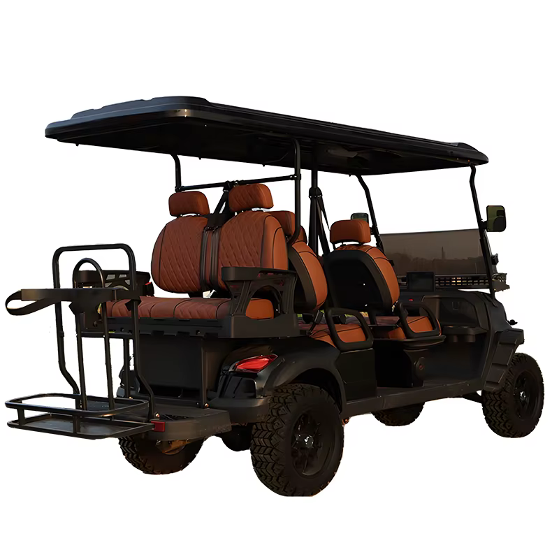 Voiturette de golf électrique de luxe 4+2 places, 6 places, 48V/72V, sièges en cuir, pare-brise en verre, personnalisée pour usage en station balnéaire