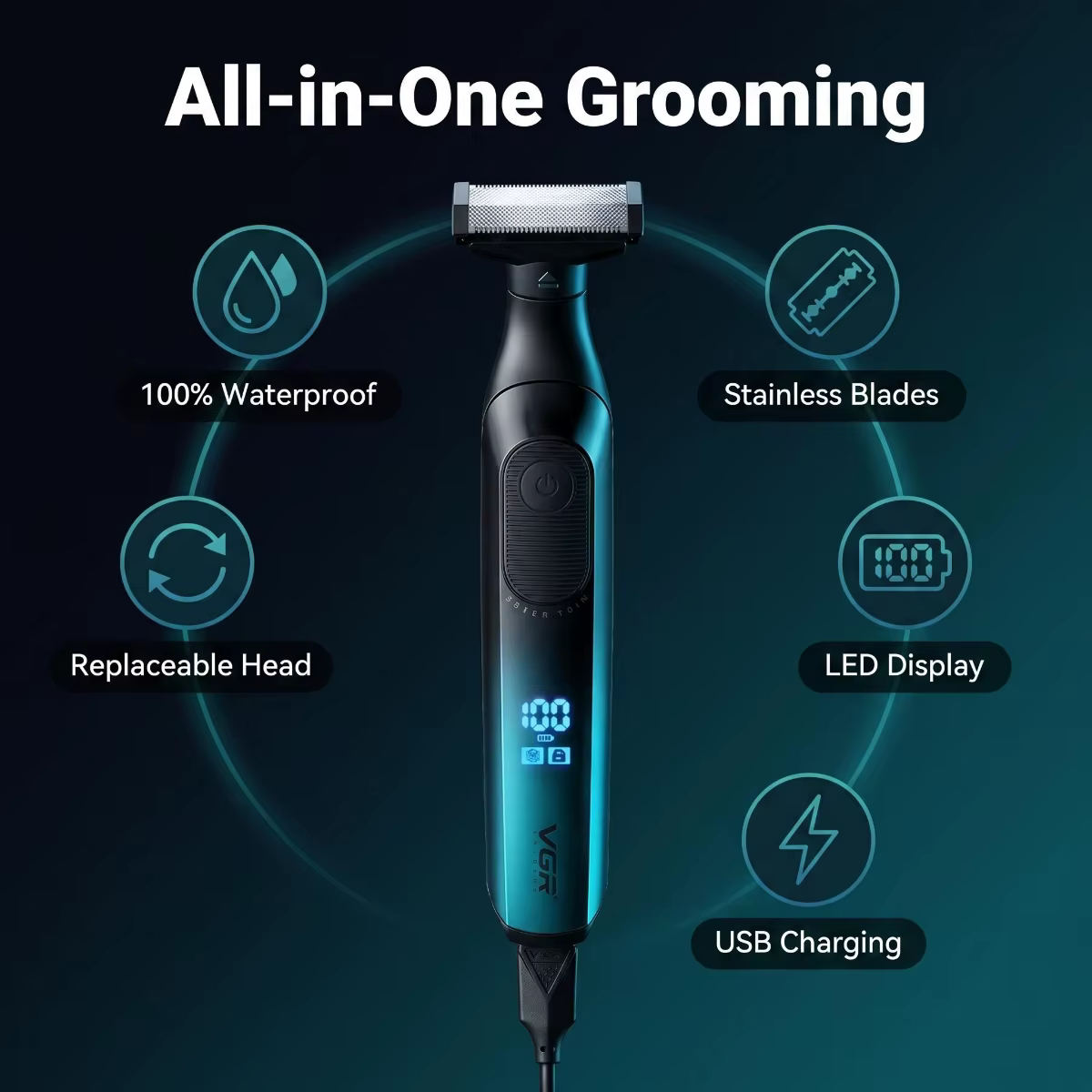 VGR rasoir homme rasoir électrique hommes rasoir electrique homme rasoir Rasoir électrique Portable Tondeuse double face Machine à raser Écran LED Tondeuse à barbe Verrouillage voyage Rasoir pour homm