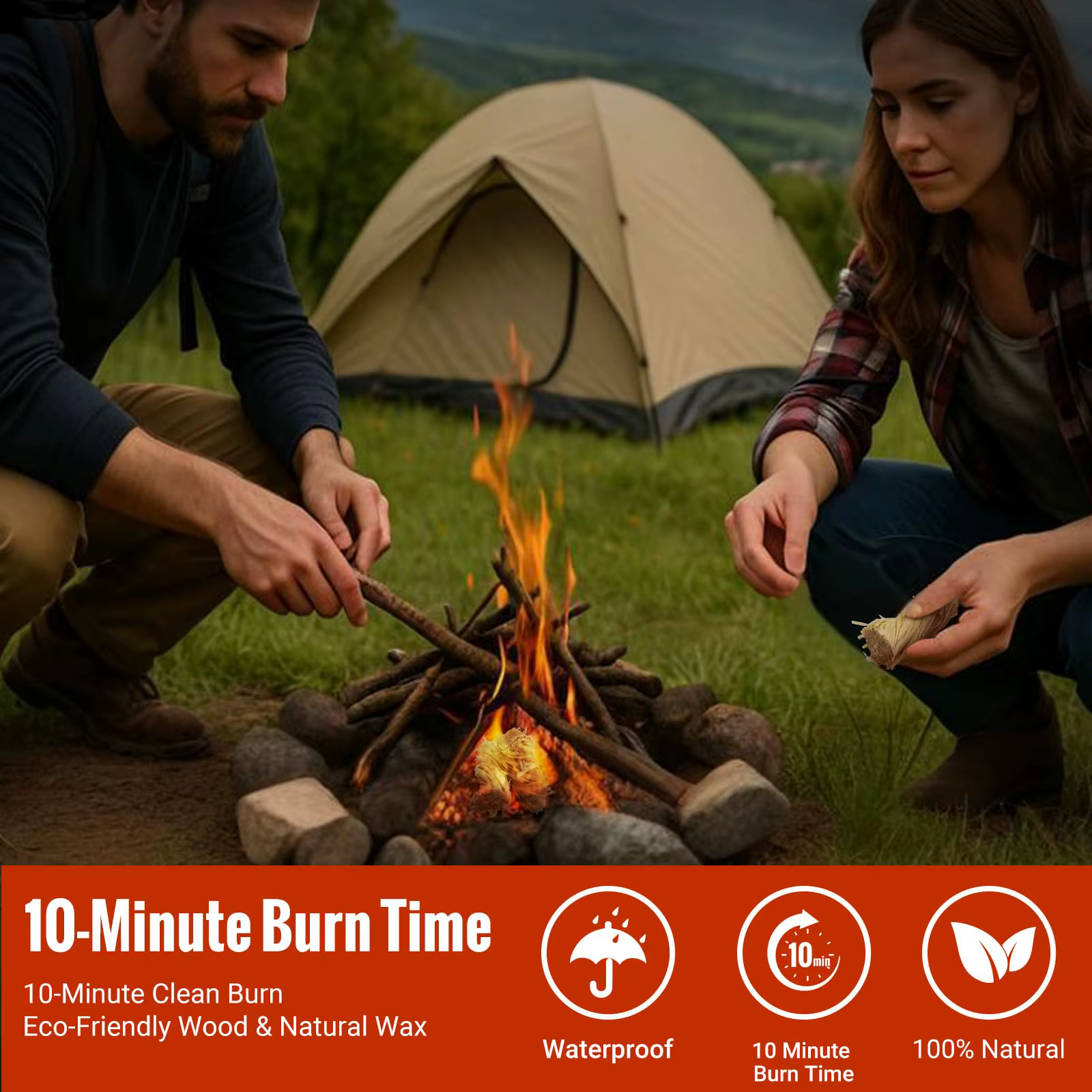Allume-feu imperméables en cire de bois, bâtonnets faciles à utiliser pour le camping, outils d'allumage, rouleaux de cire de bois pour barbecue en extérieur et randonnée