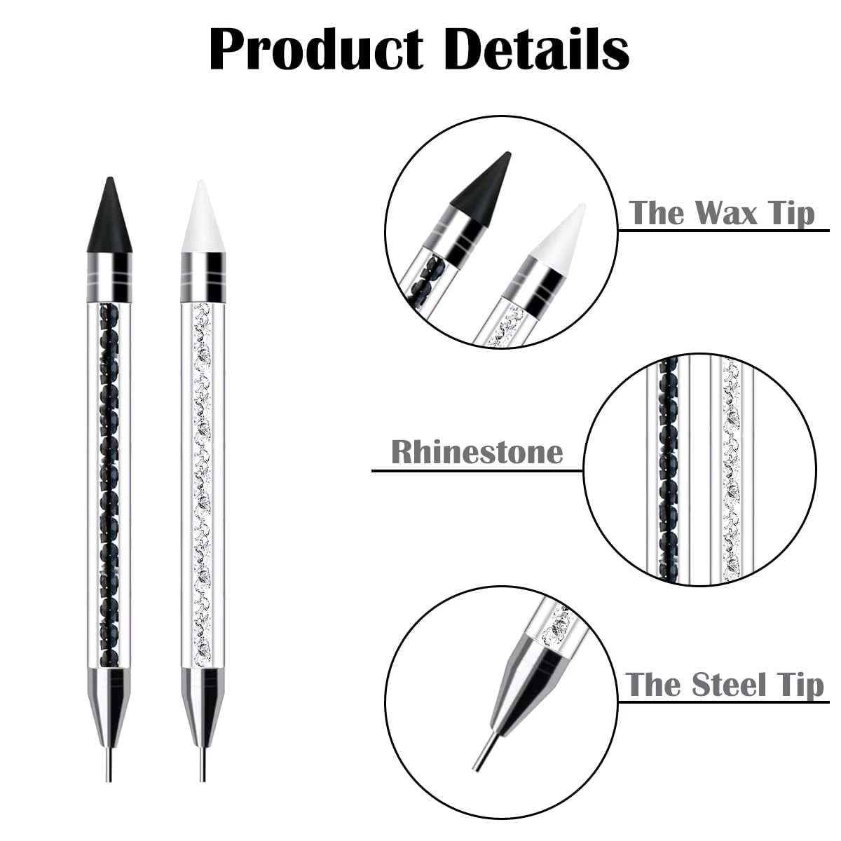 Stylo à points pour sélecteur de strass, pierres précieuses à double extrémité, cristaux, goujons, crayon de cire, manucure, Nail Art, outil de décoration à faire soi-même