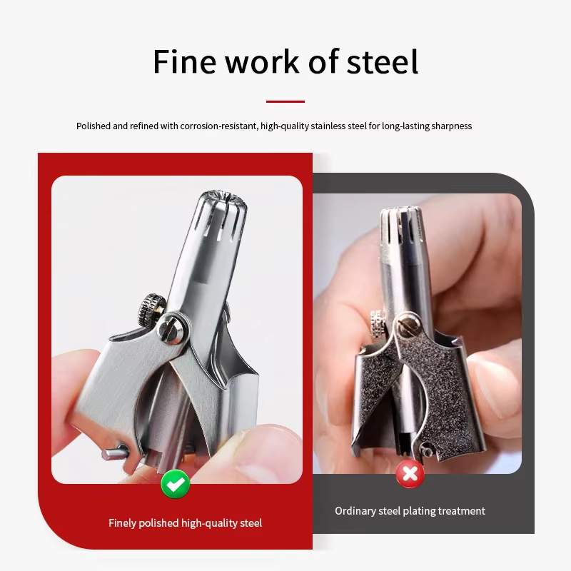Tondeuse manuelle portable en acier inoxydable pour poils de nez et d'oreilles pour hommes