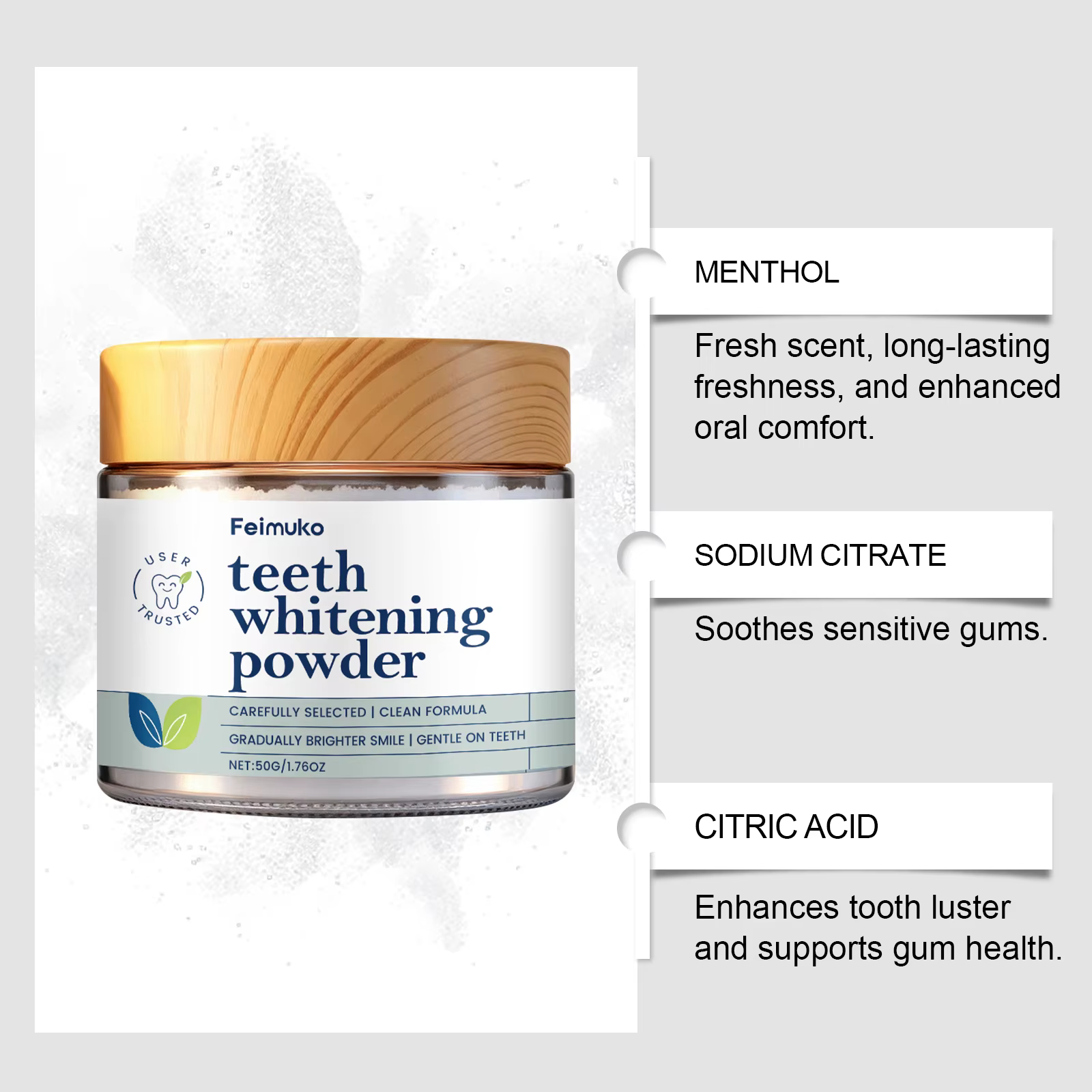 Poudre blanchissante pour les dents, apaise les gencives sensibles, améliore l'halitose, fraîcheur durable, réduit les taches jaunes, soins dentaires