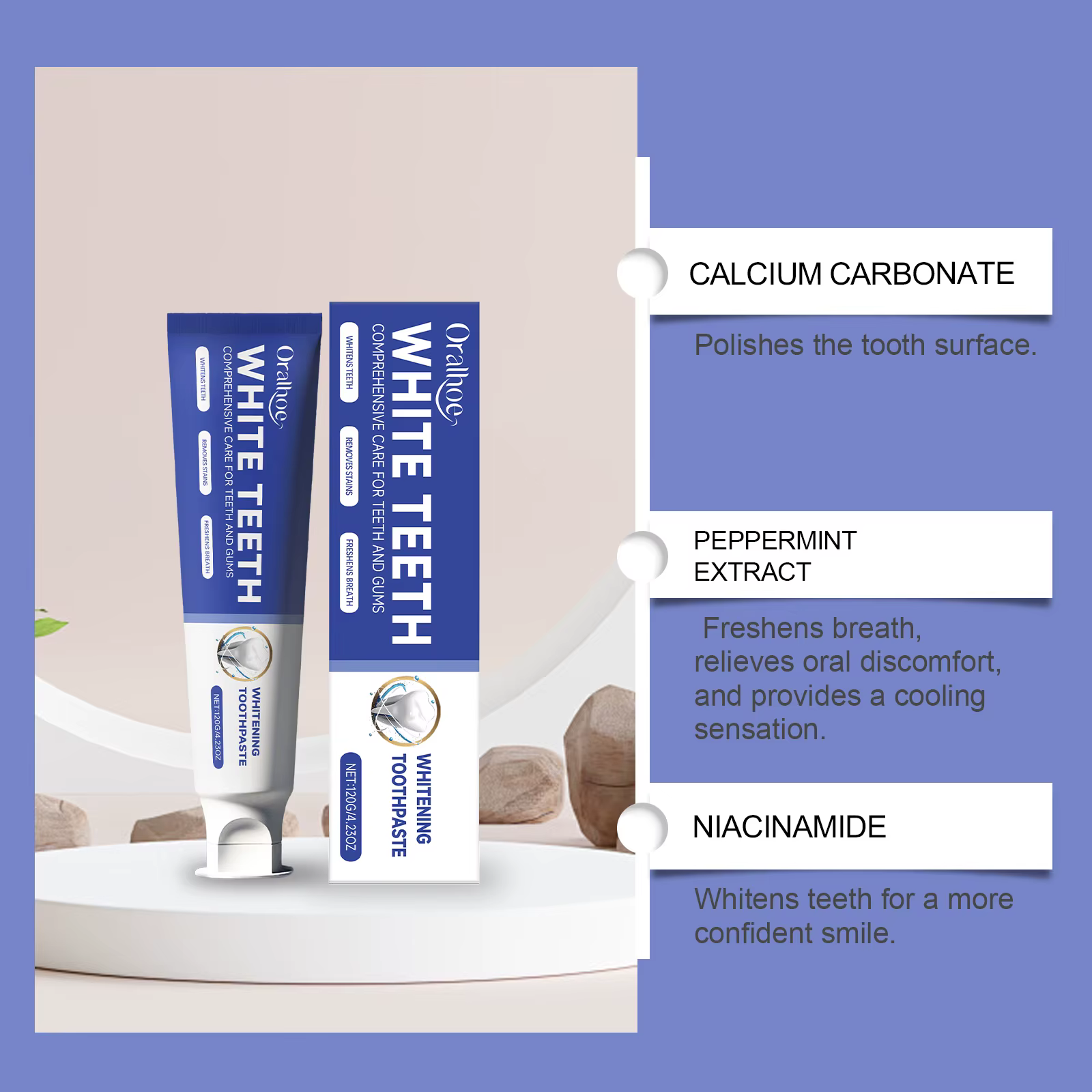 Dentifrice Blanchissant Avancé pour le Nettoyage des Dents, Apaise les Gencives, Haleine Fraîche Efficace, Soin des Gencives