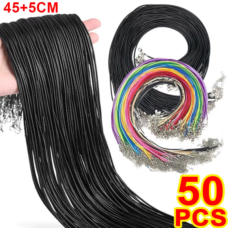 Cordon en cuir ciré, bijoux à bricoler soi-même, fil brillant, chaîne avec fermoir, collier, corde, fournitures de fabrication de bijoux, vente en gros