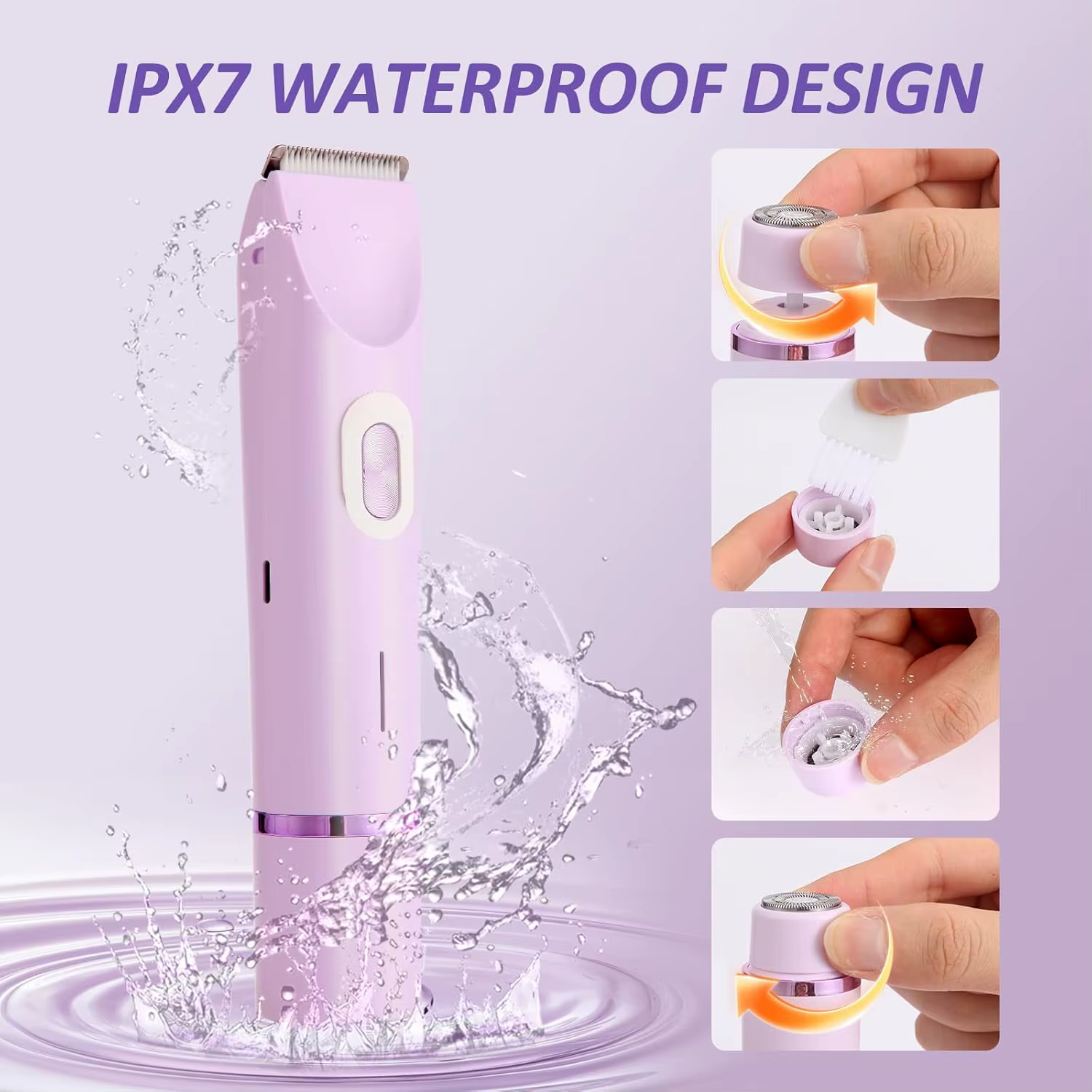 Rasoirs électriques pour femmes, rasoir électrique 2 en 1 pour les poils pubiens, tondeuse IPX7 étanche, utilisation humide et sèche, rasoir bikini pour le corps